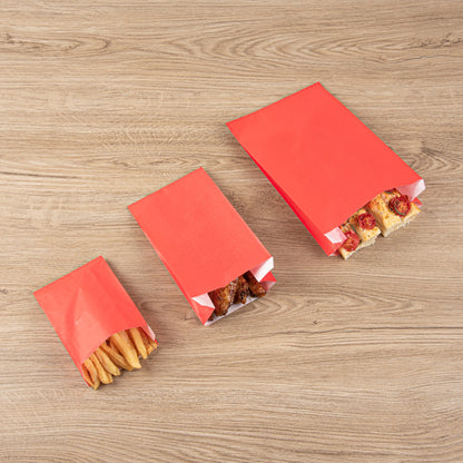 Bag Tek Red Paper French Fry / Snack Bag - 4 1/4" x 1 1/2" x 6 1/4" - 100 count box