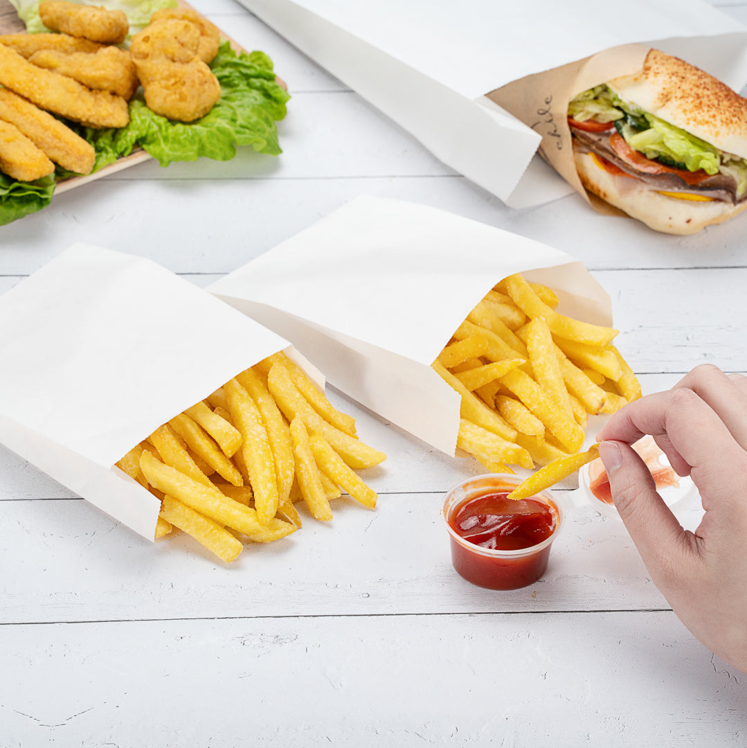 Bag Tek White Paper French Fry / Snack Bag - 4 1/4" x 1 1/2" x 6 1/4" - 100 count box