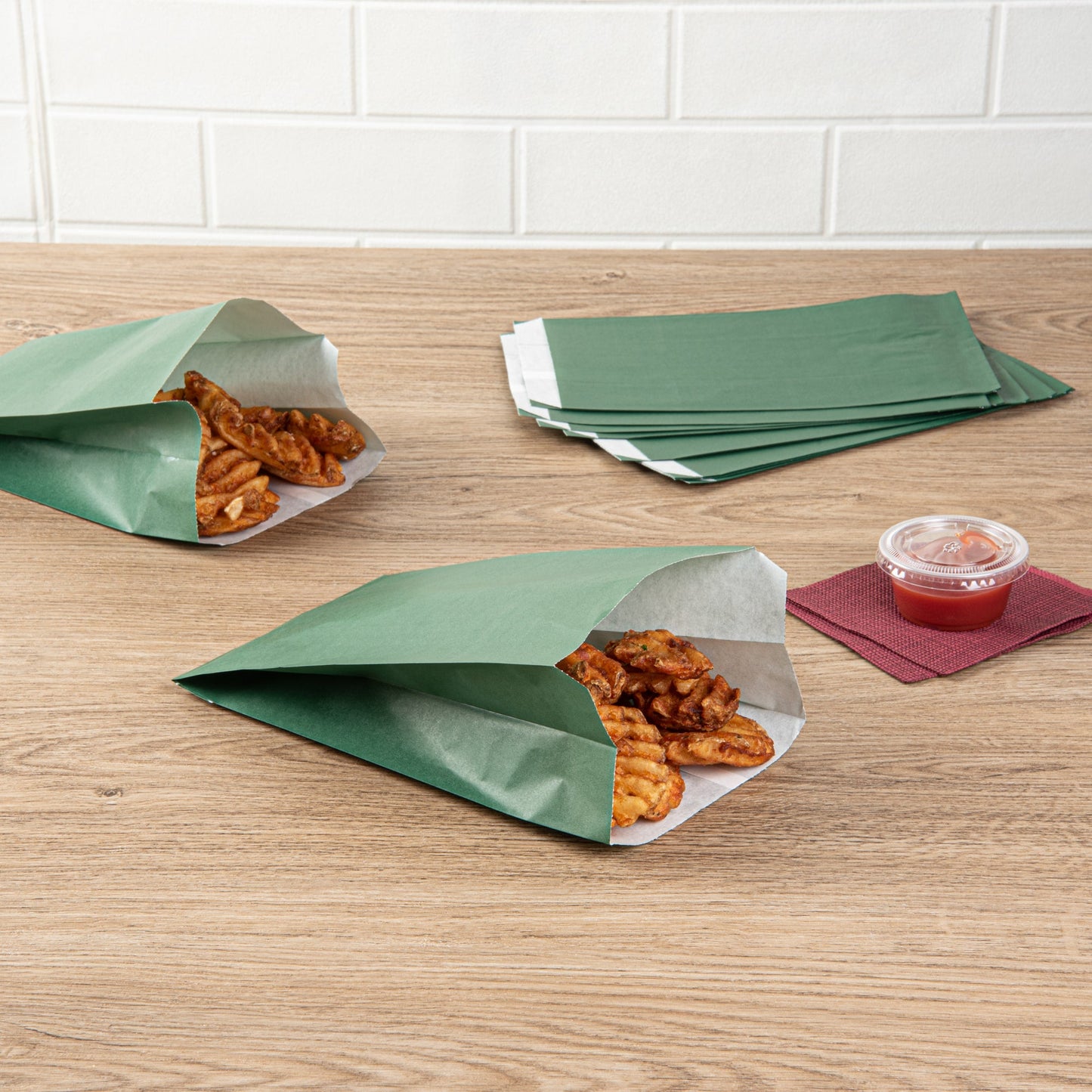 Bag Tek Forest Green Paper French Fry / Snack Bag - 5" x 3" x 8 3/4" - 100 count box
