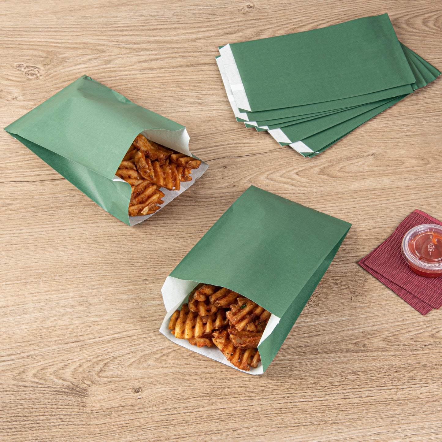 Bag Tek Forest Green Paper French Fry / Snack Bag - 5" x 3" x 8 3/4" - 100 count box