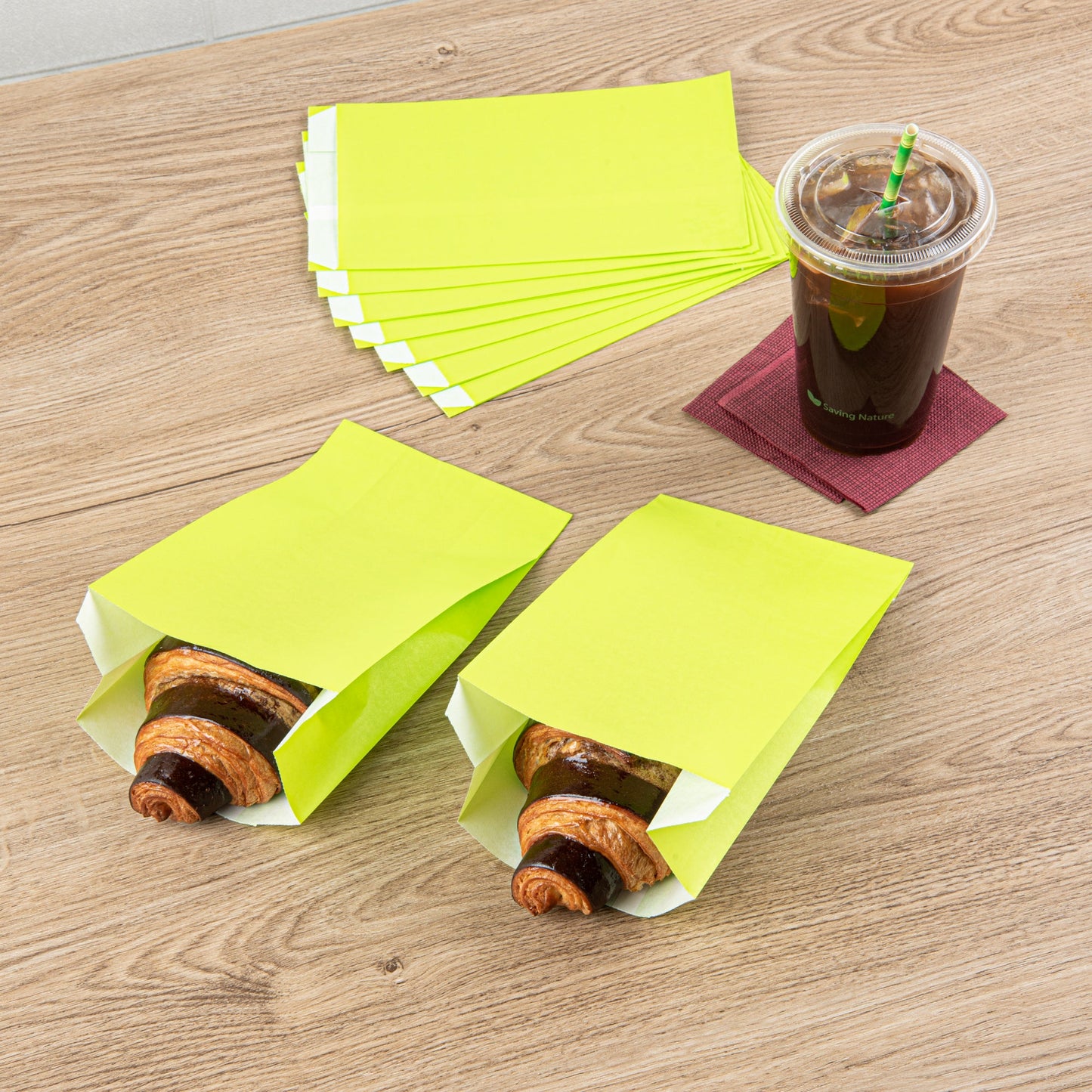 Bag Tek Eco Green Paper French Fry / Snack Bag - 5" x 3" x 8 3/4" - 100 count box