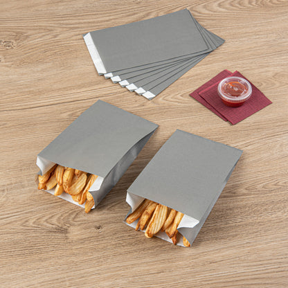 Bag Tek Gray Paper French Fry / Snack Bag - 5" x 3" x 8 3/4" - 100 count box