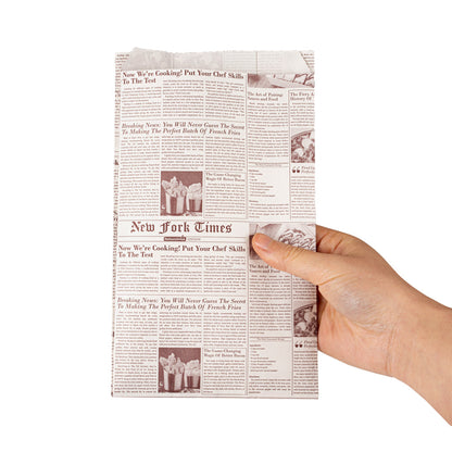 Bag Tek Sepia Newsprint Paper French Fry / Snack Bag - 5" x 3" x 8 3/4" - 100 count box