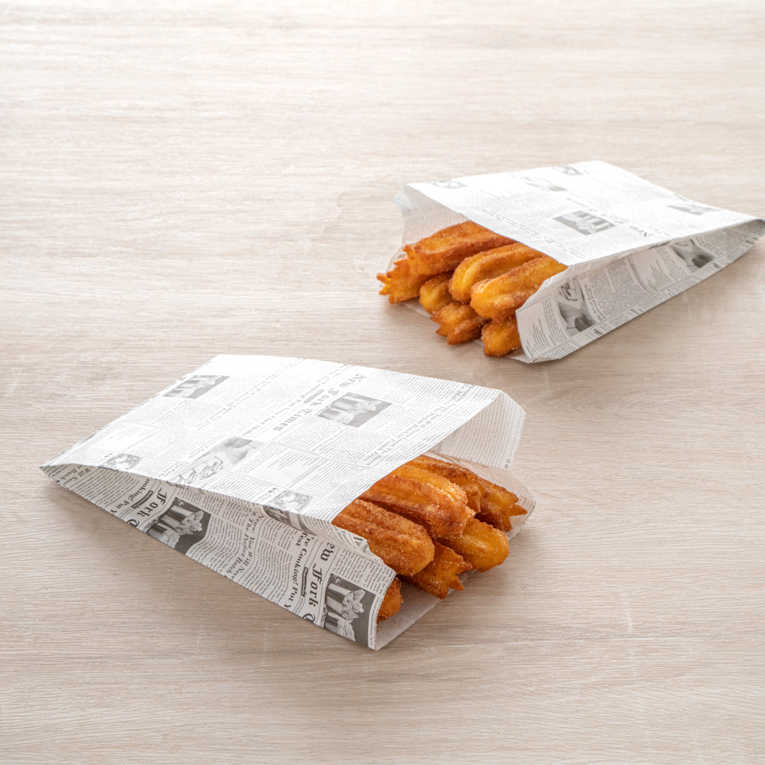 Bag Tek Newsprint Paper French Fry / Snack Bag - 5" x 3" x 8 3/4" - 100 count box