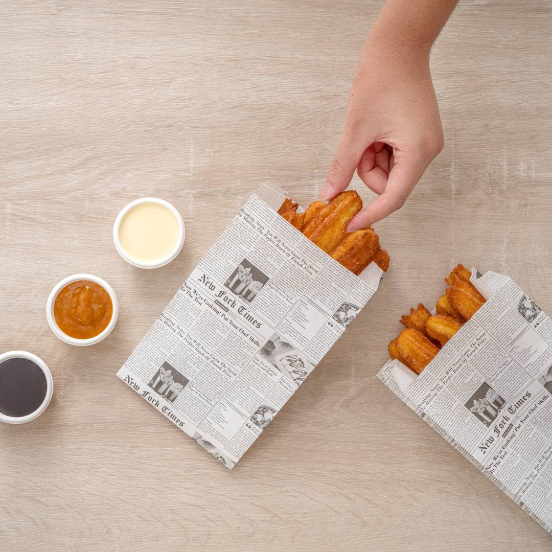 Bag Tek Newsprint Paper French Fry / Snack Bag - 5" x 3" x 8 3/4" - 100 count box