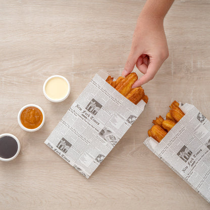 Bag Tek Newsprint Paper French Fry / Snack Bag - 5" x 3" x 8 3/4" - 100 count box