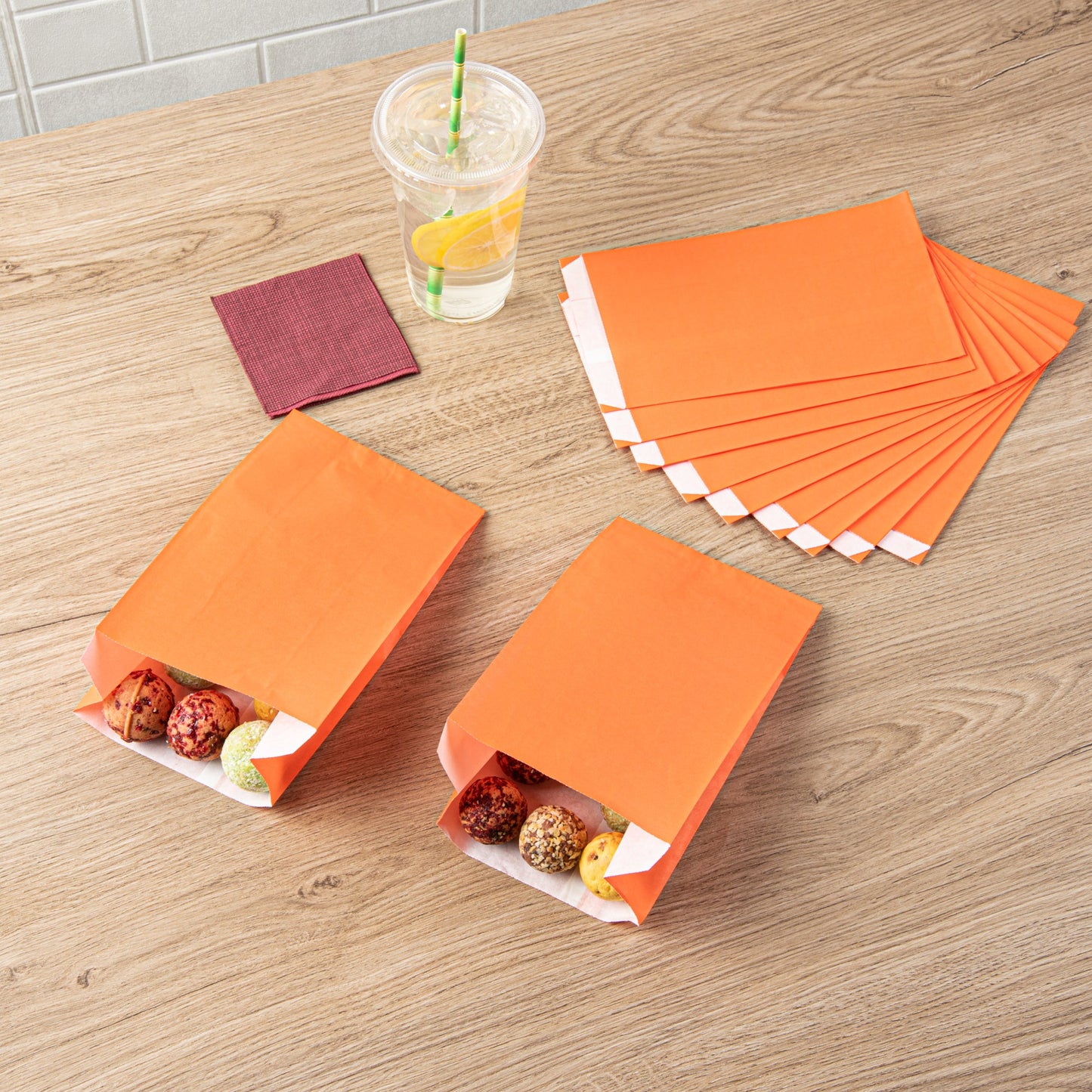 Bag Tek Tangerine Orange Paper French Fry / Snack Bag - 5" x 3" x 8 3/4" - 100 count box