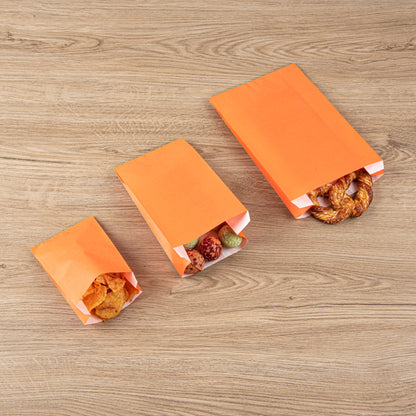 Bag Tek Tangerine Orange Paper French Fry / Snack Bag - 5" x 3" x 8 3/4" - 100 count box