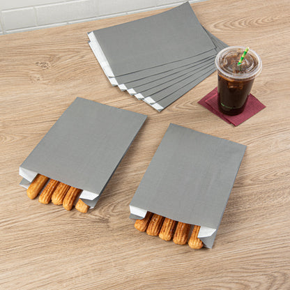 Bag Tek Gray Paper French Fry / Snack Bag - 7" x 3" x 11" - 100 count box