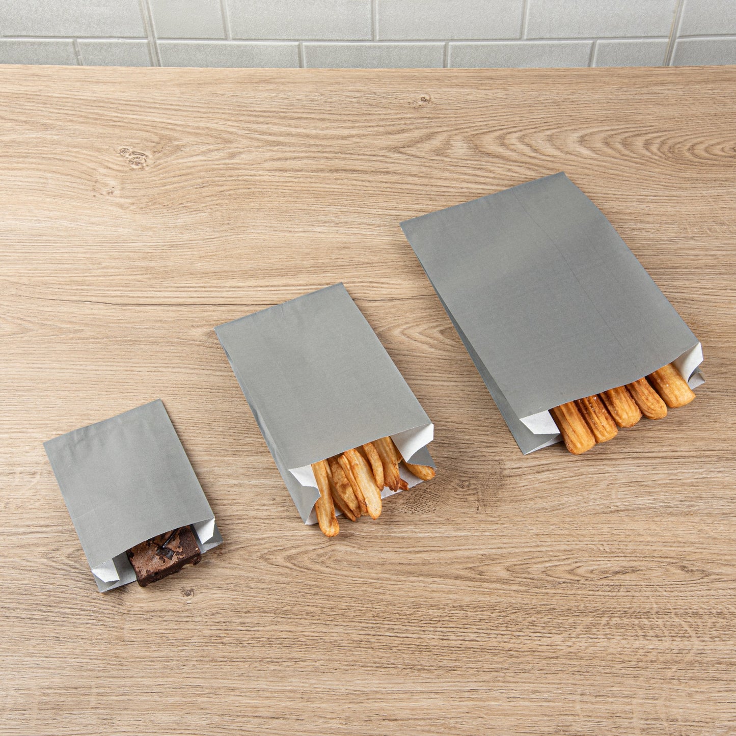 Bag Tek Gray Paper French Fry / Snack Bag - 7" x 3" x 11" - 100 count box