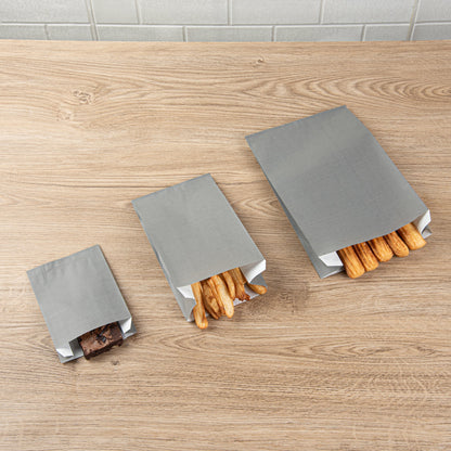 Bag Tek Gray Paper French Fry / Snack Bag - 7" x 3" x 11" - 100 count box