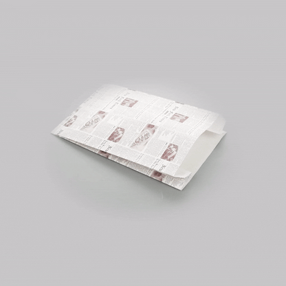 Bag Tek Sepia Newsprint Paper French Fry / Snack Bag - 7" x 3" x 11" - 100 count box
