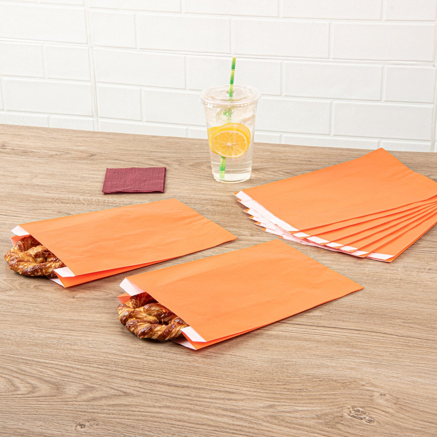 Bag Tek Tangerine Orange Paper French Fry / Snack Bag - 7" x 3" x 11" - 100 count box