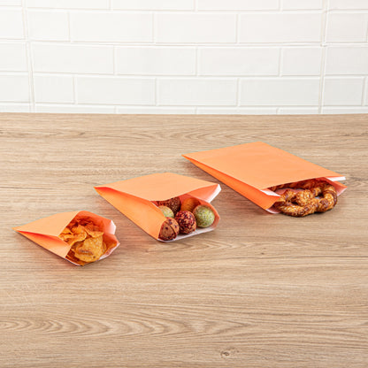 Bag Tek Tangerine Orange Paper French Fry / Snack Bag - 7" x 3" x 11" - 100 count box