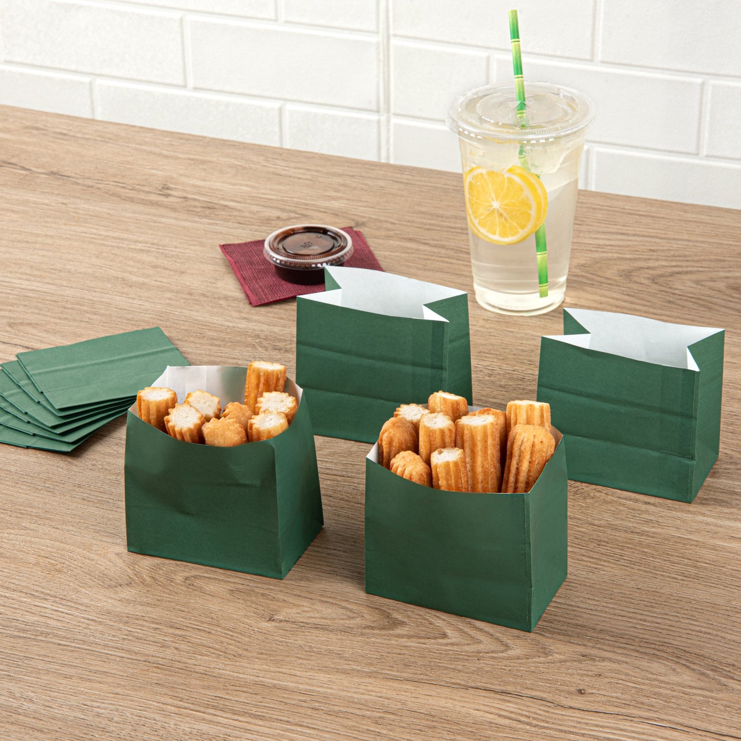 Bag Tek Forest Green Paper Small Snack Bag - 3 3/4" x 2 1/4" x 3 3/4" - 100 count box