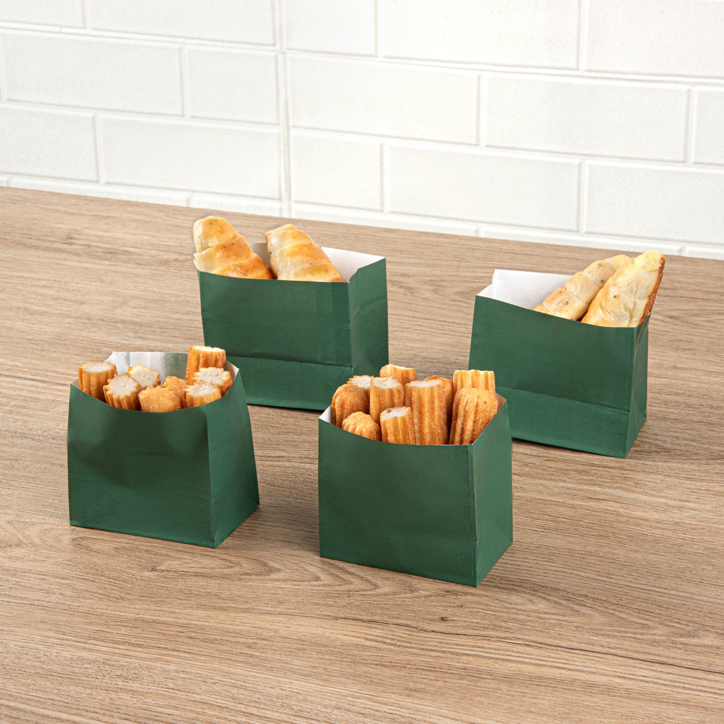 Bag Tek Forest Green Paper Small Snack Bag - 3 3/4" x 2 1/4" x 3 3/4" - 100 count box