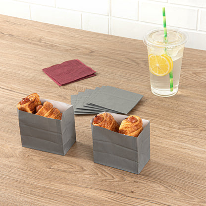 Bag Tek Gray Paper Small Snack Bag - 3 3/4" x 2 1/4" x 3 3/4" - 100 count box
