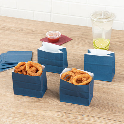 Bag Tek Midnight Blue Paper Small Snack Bag - 3 3/4" x 2 1/4" x 3 3/4" - 100 count box