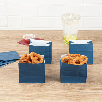 Bag Tek Midnight Blue Paper Small Snack Bag - 3 3/4" x 2 1/4" x 3 3/4" - 100 count box