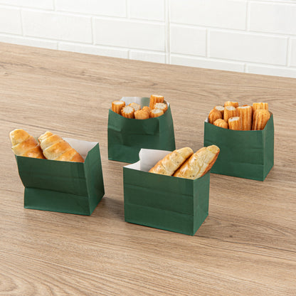 Bag Tek Forest Green Paper Large Snack Bag - 4 1/4" x 2 1/2" x 3 3/4" - 100 count box