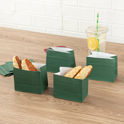 Bag Tek Forest Green Paper Large Snack Bag - 4 1/4" x 2 1/2" x 3 3/4" - 100 count box