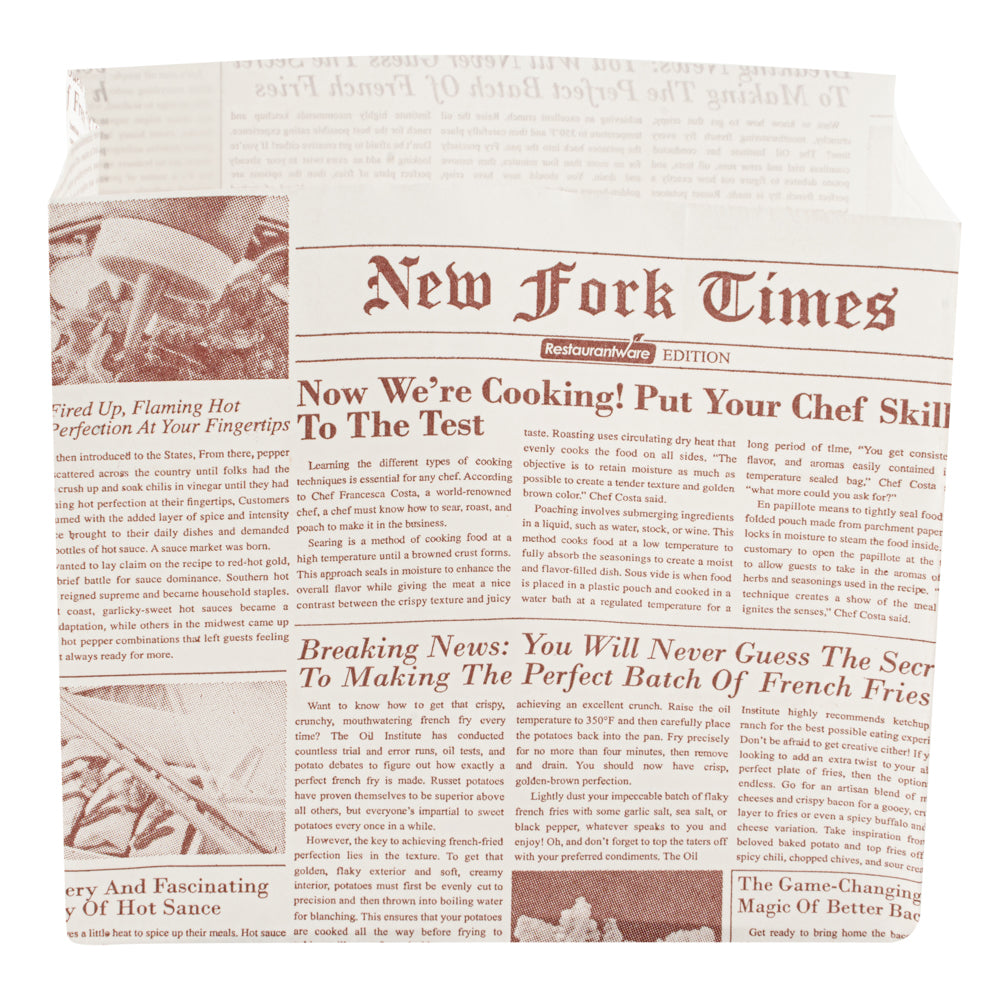 Bag Tek Sepia Newsprint Paper Large Snack Bag - 4 1/4" x 2 1/2" x 3 3/4" - 100 count box