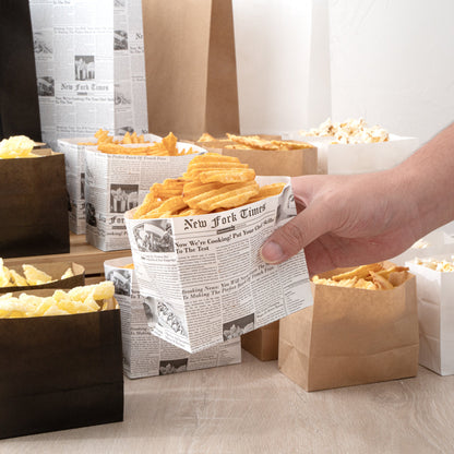 Bag Tek Newsprint Paper Large Snack Bag - 4 1/4" x 2 1/2" x 3 3/4" - 100 count box