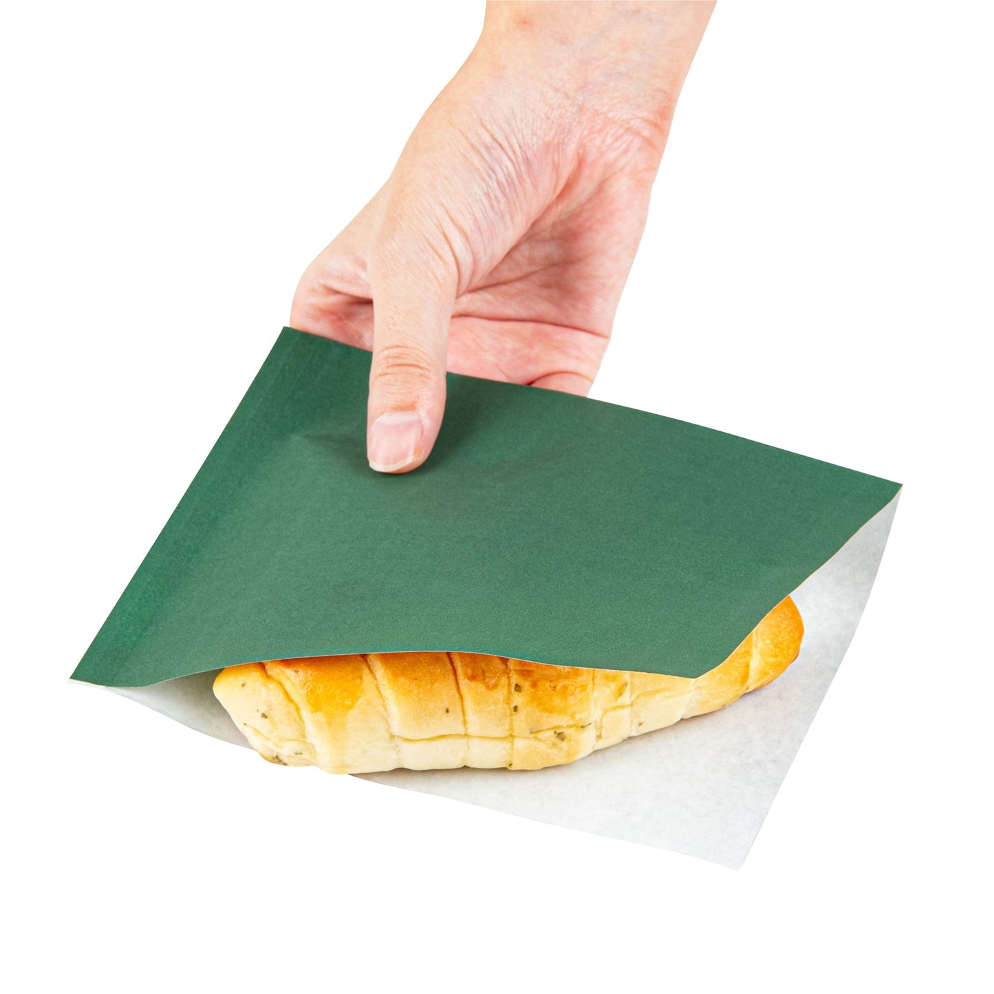 Bag Tek Forest Green Paper Small Double Open Bag - Greaseproof - 6 1/4" x 4 3/4" - 100 count box