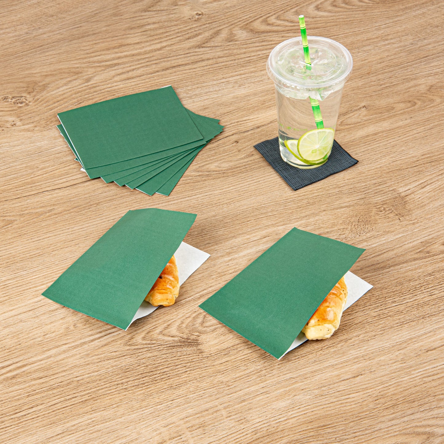 Bag Tek Forest Green Paper Small Double Open Bag - Greaseproof - 6 1/4" x 4 3/4" - 100 count box