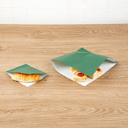 Bag Tek Forest Green Paper Small Double Open Bag - Greaseproof - 6 1/4" x 4 3/4" - 100 count box