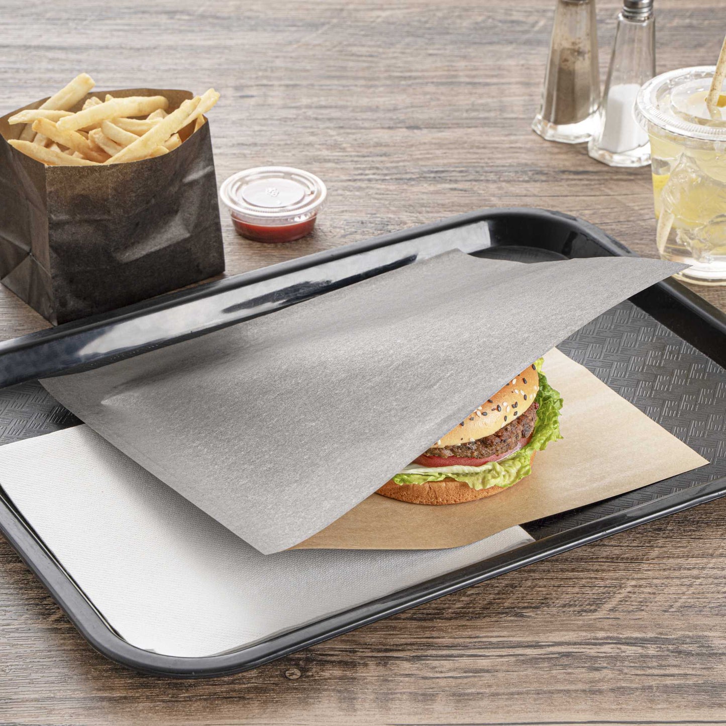 Bag Tek Black Paper Large Double Open Bag - Greaseproof - 10" x 9" - 100 count box