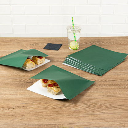 Bag Tek Forest Green Paper Large Double Open Bag - Greaseproof - 10" x 9" - 100 count box