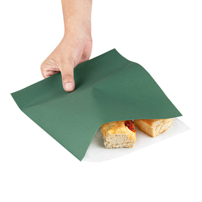 Bag Tek Forest Green Paper Large Double Open Bag - Greaseproof - 10" x 9" - 100 count box
