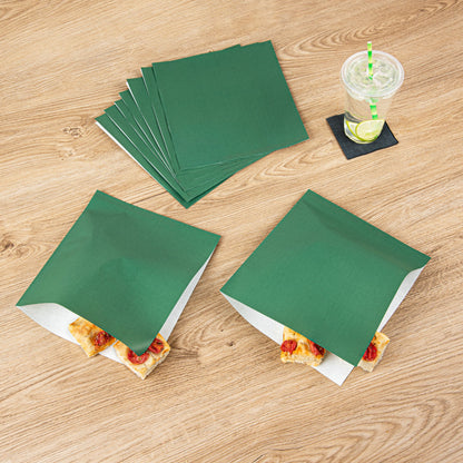 Bag Tek Forest Green Paper Large Double Open Bag - Greaseproof - 10" x 9" - 100 count box