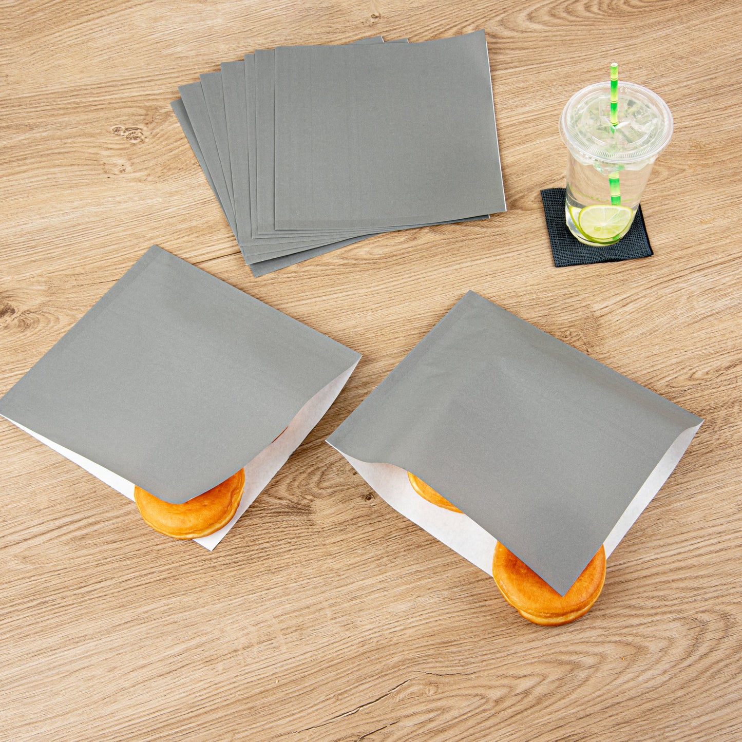 Bag Tek Gray Paper Large Double Open Bag - Greaseproof - 10" x 9" - 100 count box