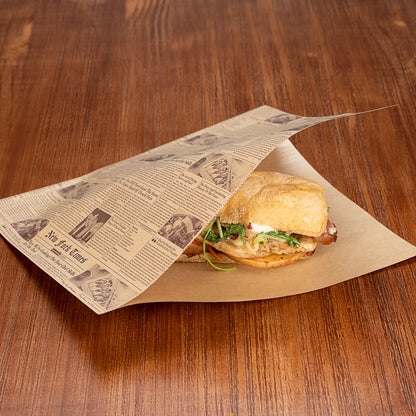 Bag Tek Newsprint Paper Large Double Open Bag - Greaseproof - 10" x 9" - 100 count box