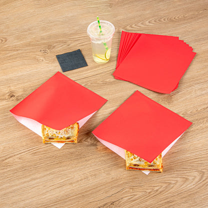 Bag Tek Red Paper Large Double Open Bag - Greaseproof - 10" x 9" - 100 count