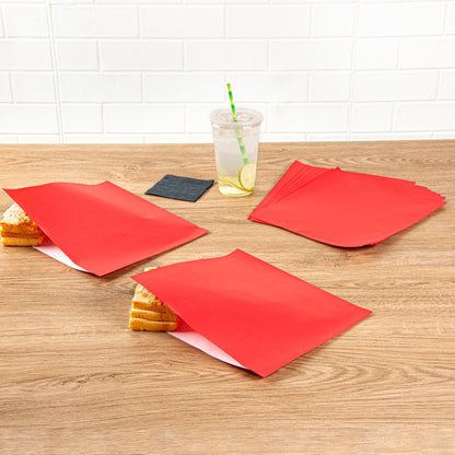 Bag Tek Red Paper Large Double Open Bag - Greaseproof - 10" x 9" - 100 count