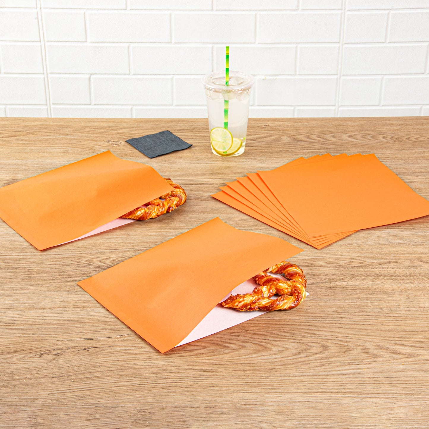 Bag Tek Tangerine Orange Paper Large Double Open Bag - Greaseproof - 10" x 9" - 100 count box