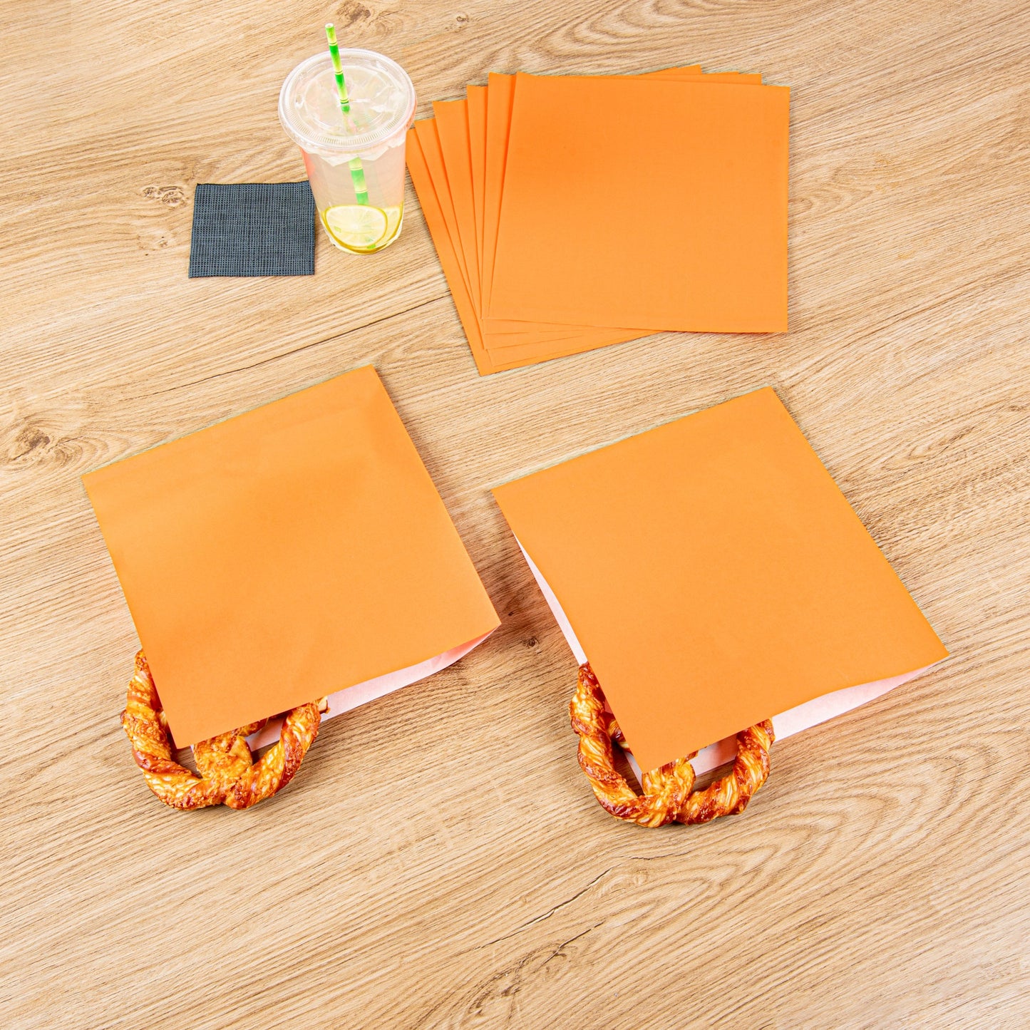 Bag Tek Tangerine Orange Paper Large Double Open Bag - Greaseproof - 10" x 9" - 100 count box