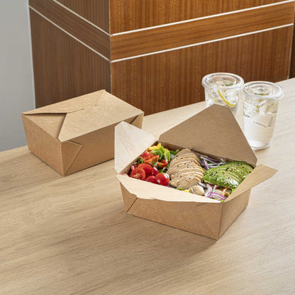 Bio Tek 98 oz Rectangle Kraft Paper Microwavable #4 Bio Box Take Out Container - 8 1/2" x 6 1/4" x 3 1/2" - 50 count box