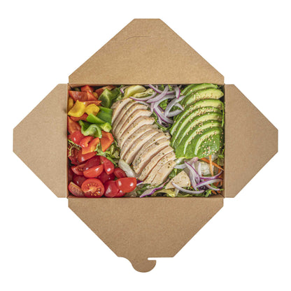 Bio Tek 98 oz Rectangle Kraft Paper Microwavable #4 Bio Box Take Out Container - 8 1/2" x 6 1/4" x 3 1/2" - 50 count box