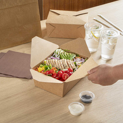 Bio Tek 98 oz Rectangle Kraft Paper Microwavable #4 Bio Box Take Out Container - 8 1/2" x 6 1/4" x 3 1/2" - 50 count box