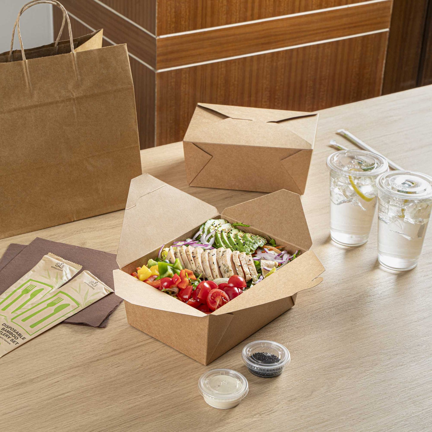 Bio Tek 98 oz Rectangle Kraft Paper Microwavable #4 Bio Box Take Out Container - 8 1/2" x 6 1/4" x 3 1/2" - 50 count box