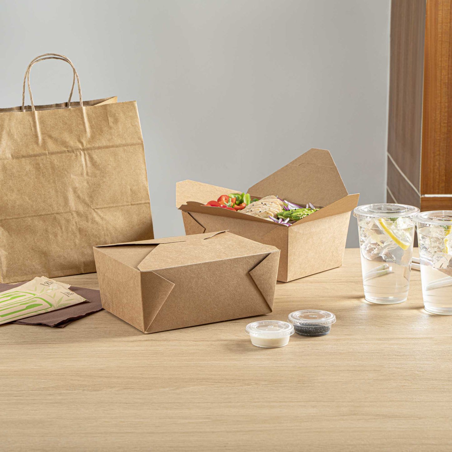 Bio Tek 98 oz Rectangle Kraft Paper Microwavable #4 Bio Box Take Out Container - 8 1/2" x 6 1/4" x 3 1/2" - 50 count box