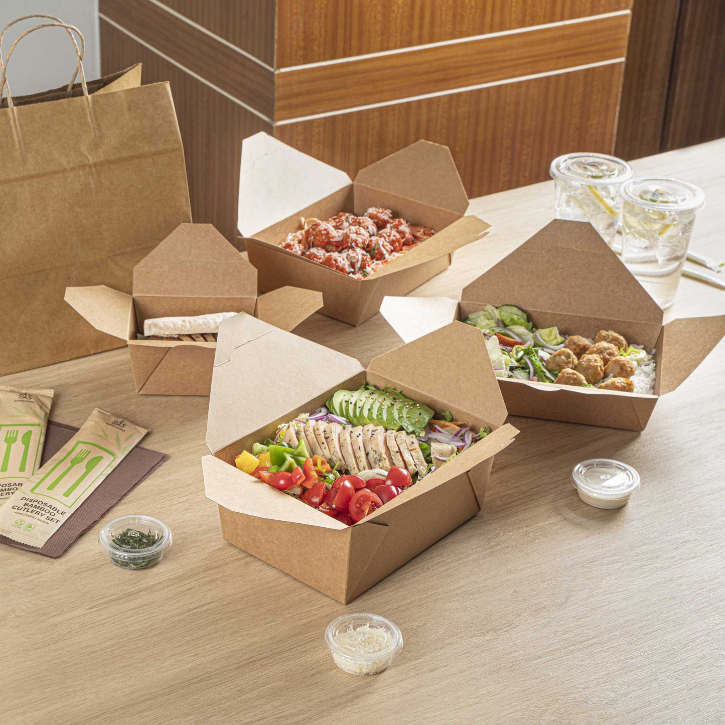 Bio Tek 98 oz Rectangle Kraft Paper Microwavable #4 Bio Box Take Out Container - 8 1/2" x 6 1/4" x 3 1/2" - 200 count box