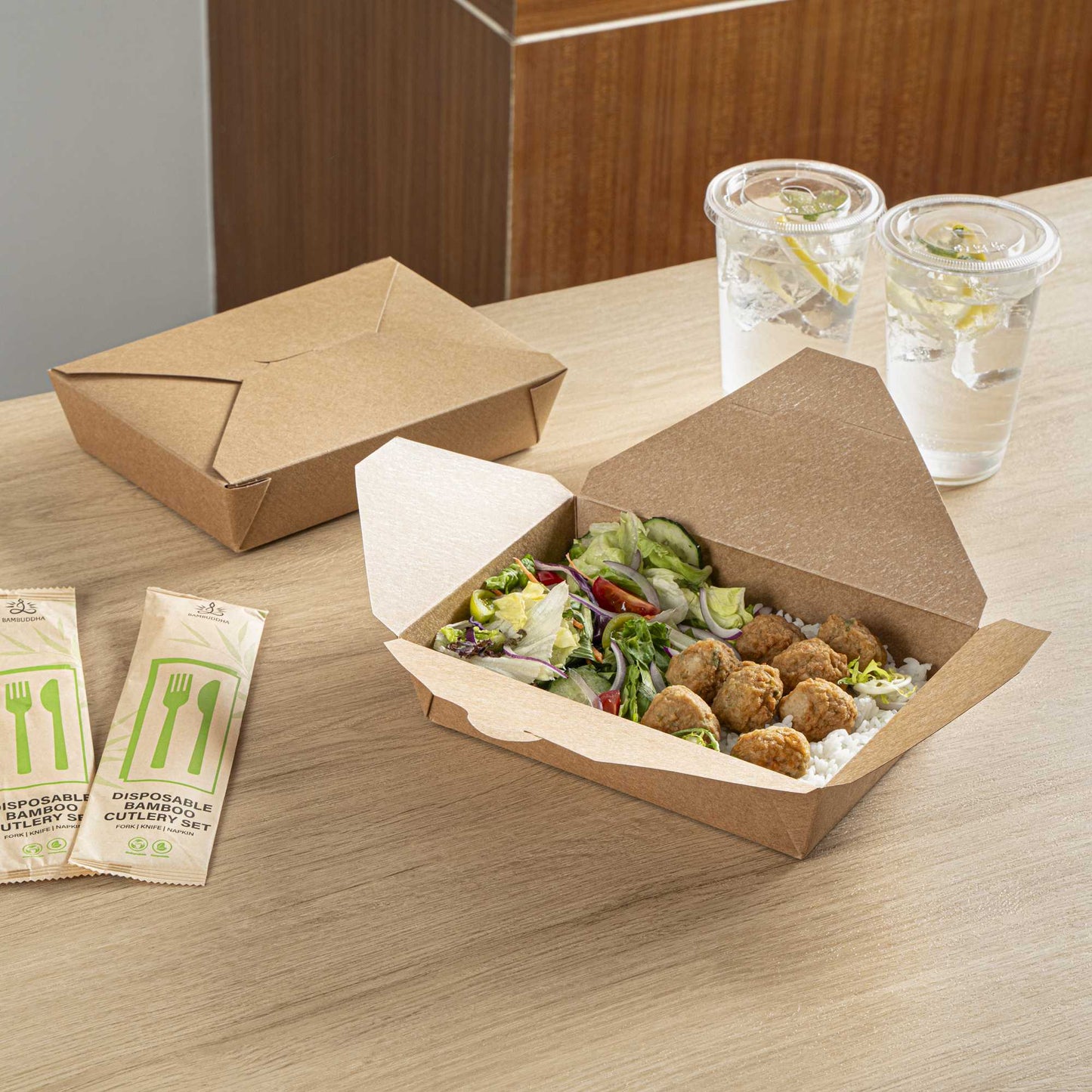 Bio Tek 49 oz Rectangle Kraft Paper Microwavable #2 Bio Box Take Out Container - 8 1/2" x 6 1/4" x 2" - 50 count box