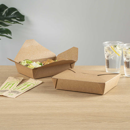 Bio Tek 49 oz Rectangle Kraft Paper Microwavable #2 Bio Box Take Out Container - 8 1/2" x 6 1/4" x 2" - 50 count box