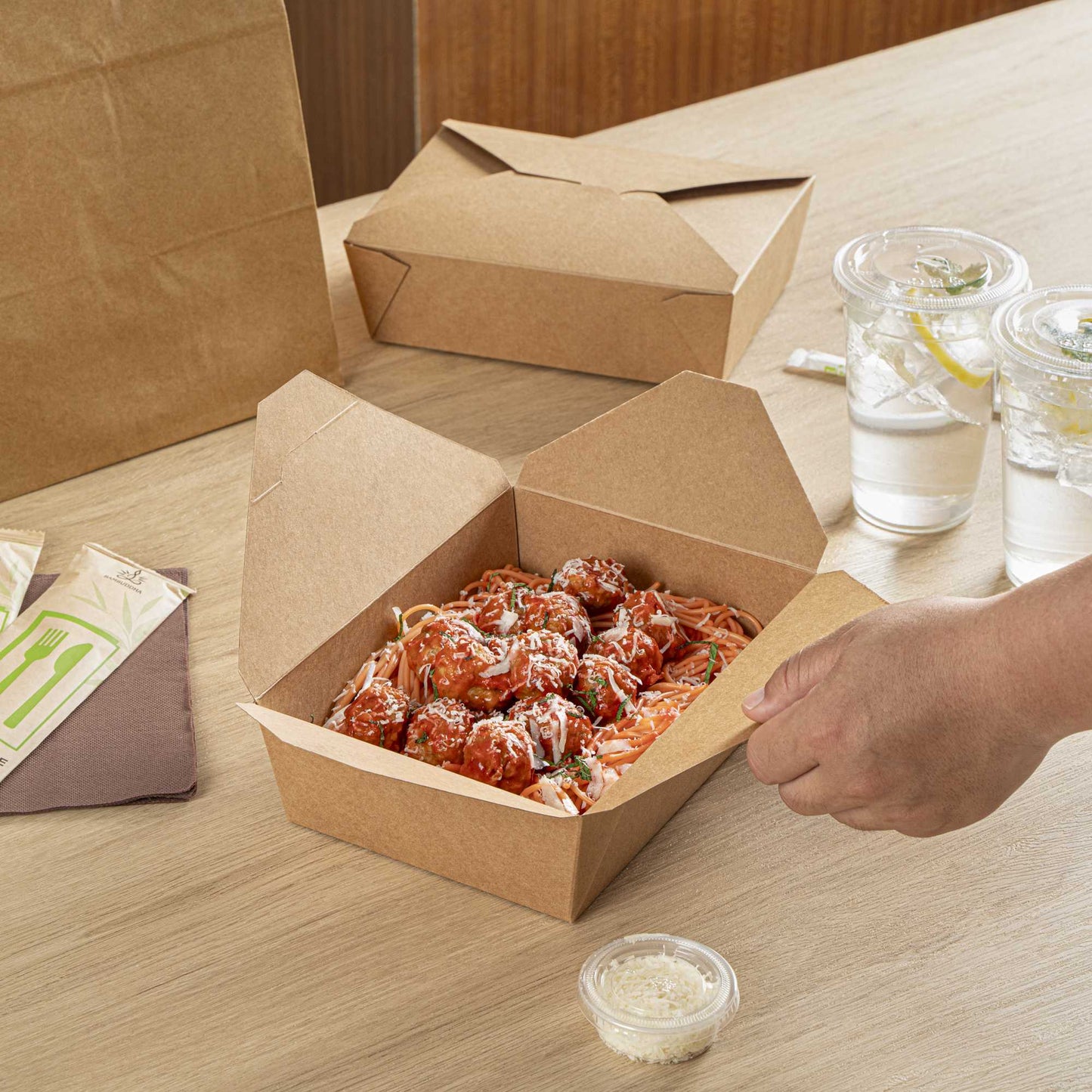 Bio Tek 71 oz Rectangle Kraft Paper Microwavable #3 Bio Box Take Out Container - 8 1/2" x 6 1/4" x 2 1/2" - 50 count box