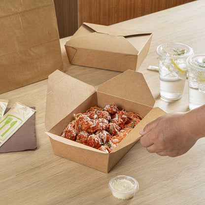 Bio Tek 71 oz Rectangle Kraft Paper Microwavable #3 Bio Box Take Out Container - 8 1/2" x 6 1/4" x 2 1/2" - 50 count box